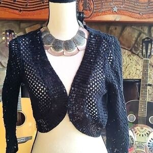 Ladies Black Sparkly Crop Cardigan Sweater Size M Rue21